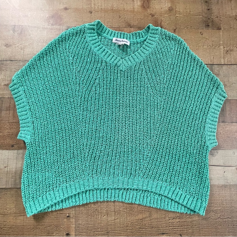 Tommy Bahama Green Knit Short Sleeve Sweater Top